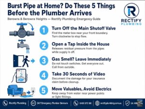 Burst pipe emergency checklist — 5 things to do before the plumber arrives at your Berowra or Berowra Heights home