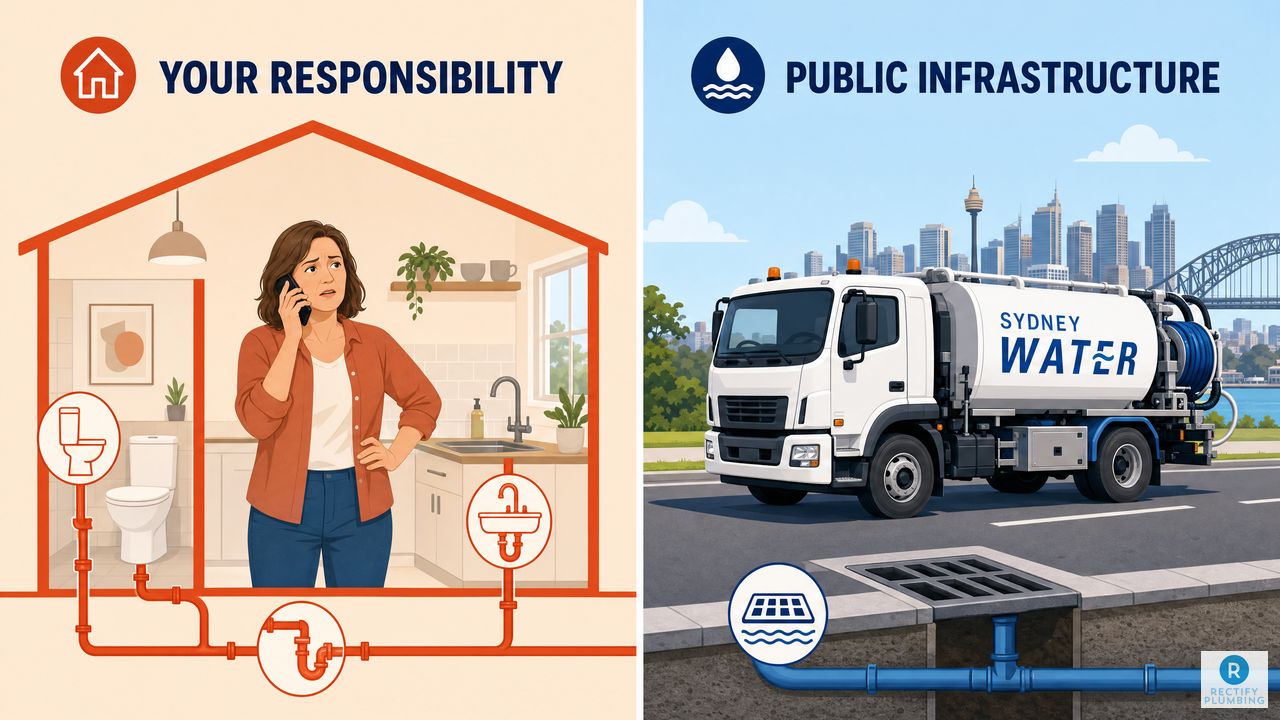 Who is responsible for a blocked drain in Epping NSW — homeowner private pipe versus Sydney Water public sewer main