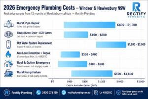 2026 emergency plumbing cost guide Windsor and Hawkesbury NSW — 6 job types with real price ranges from Rectify Plumbing