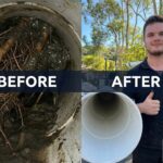Rectify Plumbing before and after photo of a Sydney sewer pipe blocked by tree roots and the same pipe cleared